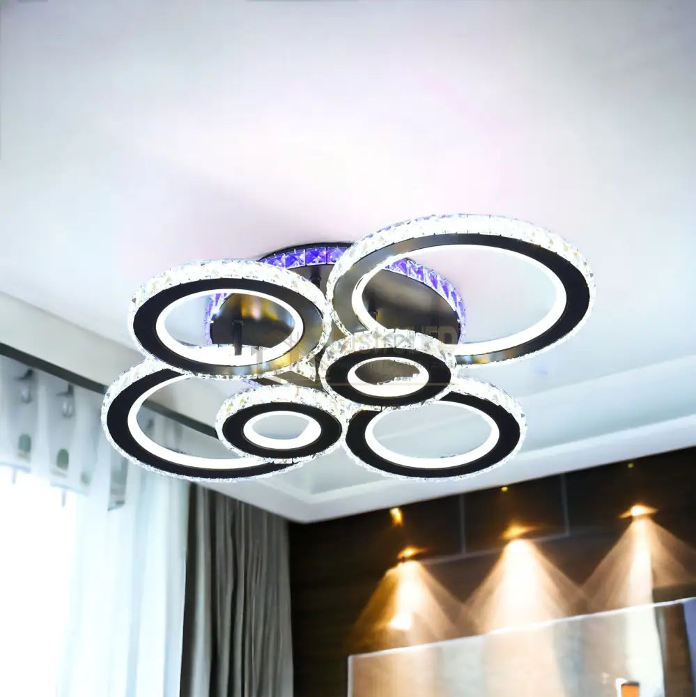 Lustra Led 238W 4 + 2 Circle Cristal Black Rgb Echivalent 800W Chandeliers Crystal