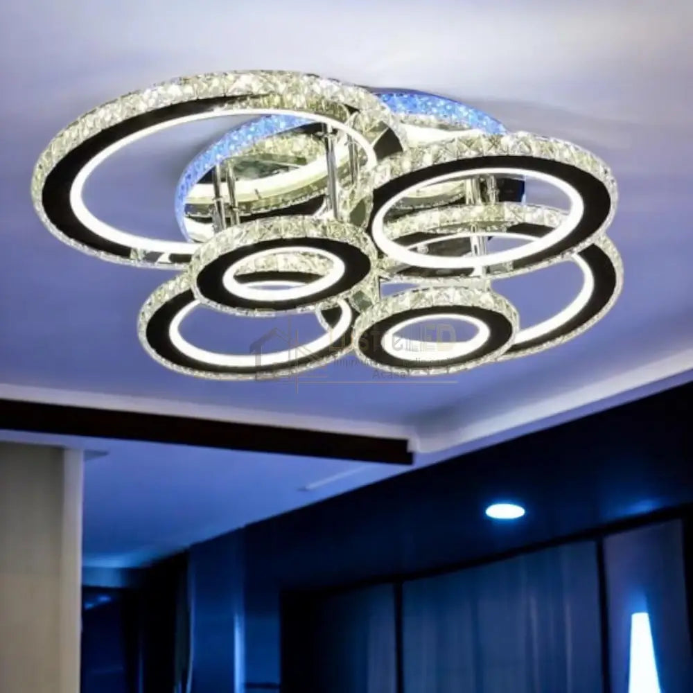 Lustra Led 6 Circle Cristal Chrome Rgb Echivalent 800W Telecomanda Chandeliers Crystal