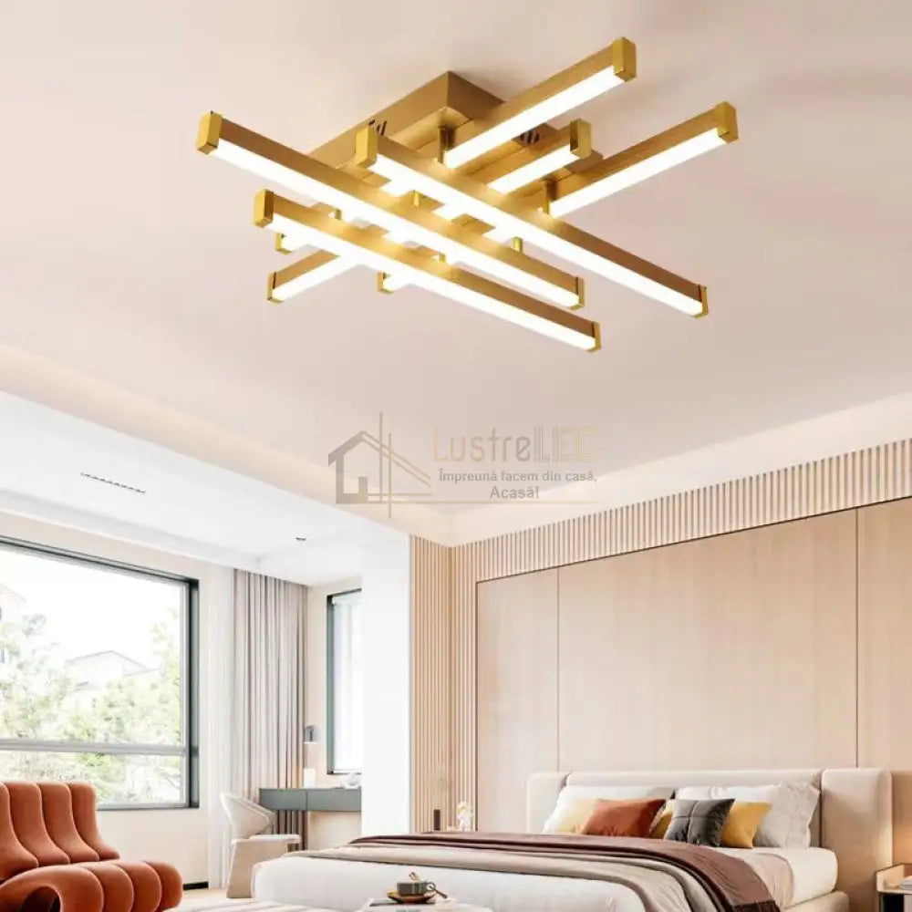 Lustra Led 6 Lines Design Gold Smart Echivalent 500W Telecomanda Lighting Fixtures