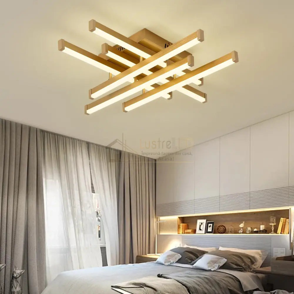 Lustra Led 6 Lines Design Gold Smart Echivalent 500W Telecomanda Lighting Fixtures