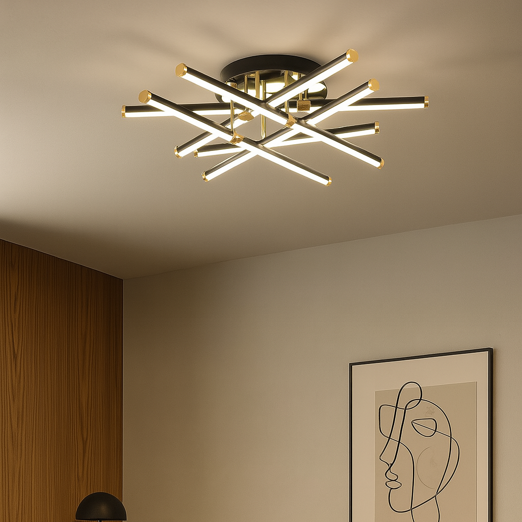 Lustra LED Monza Negru+Auriu Echivalent 600W Telecomanda