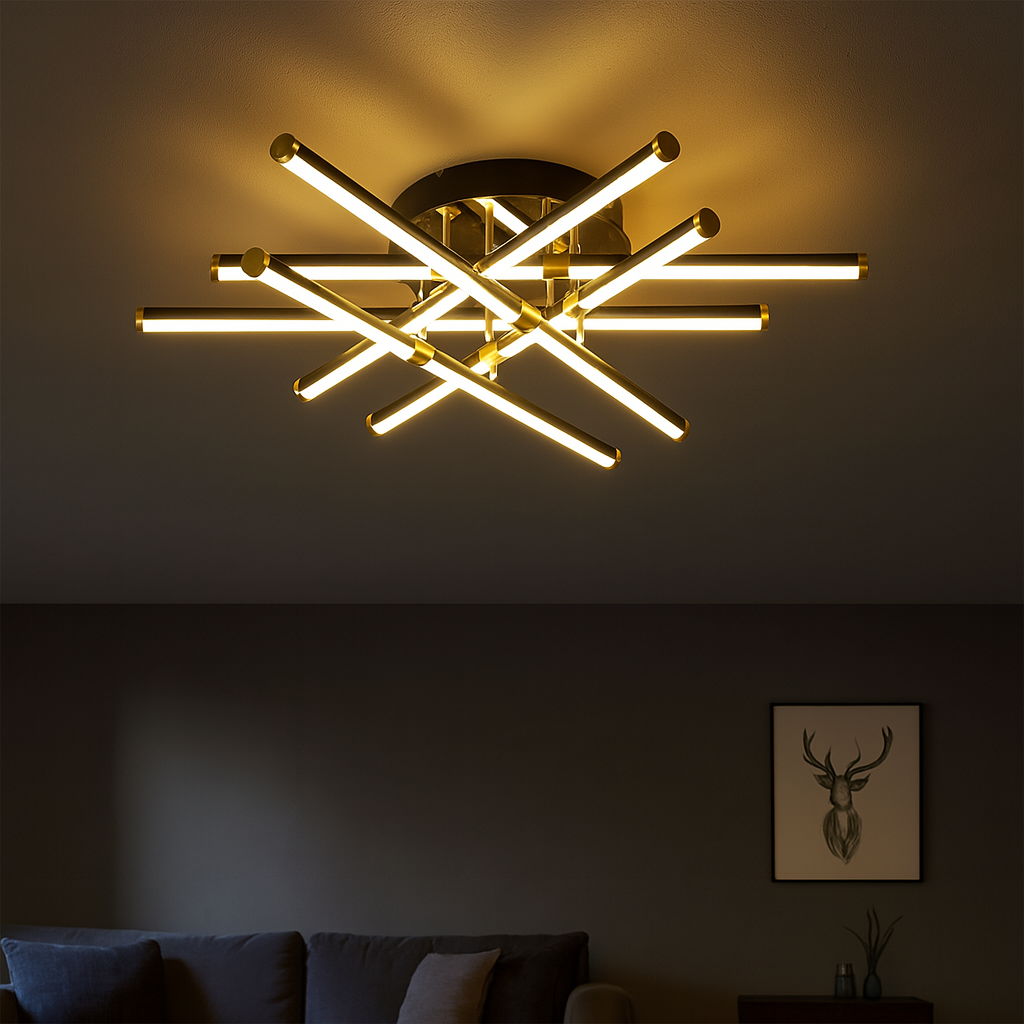 Lustra LED Monza Negru+Auriu Echivalent 600W Telecomanda