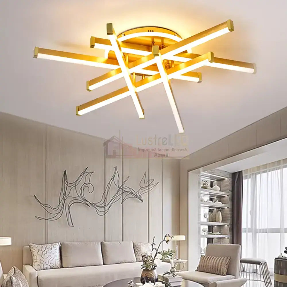 Lustra Led 6 Lines Design Round Gold Echivalent 800W Telecomanda Lighting Fixtures