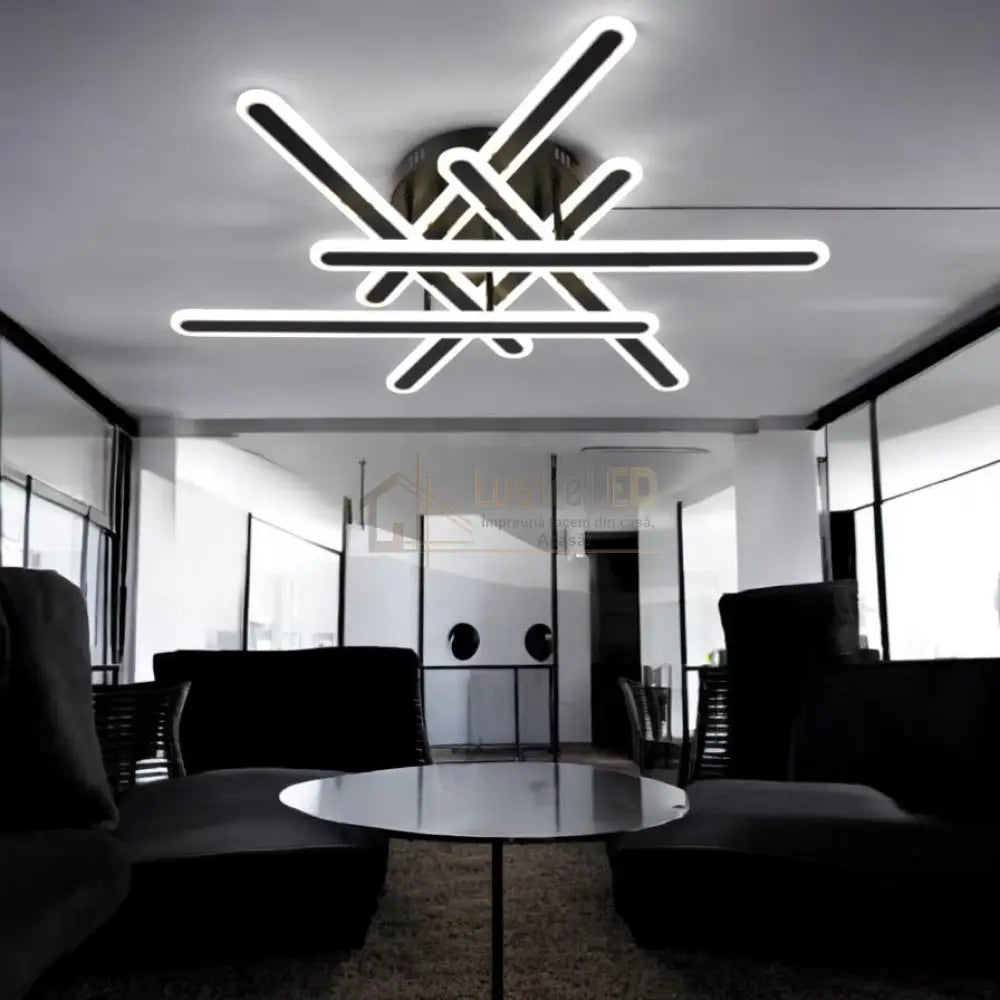 Lustra LED 6 Linnes Round Black Echivalent 800W telecomanda lustreled.ro