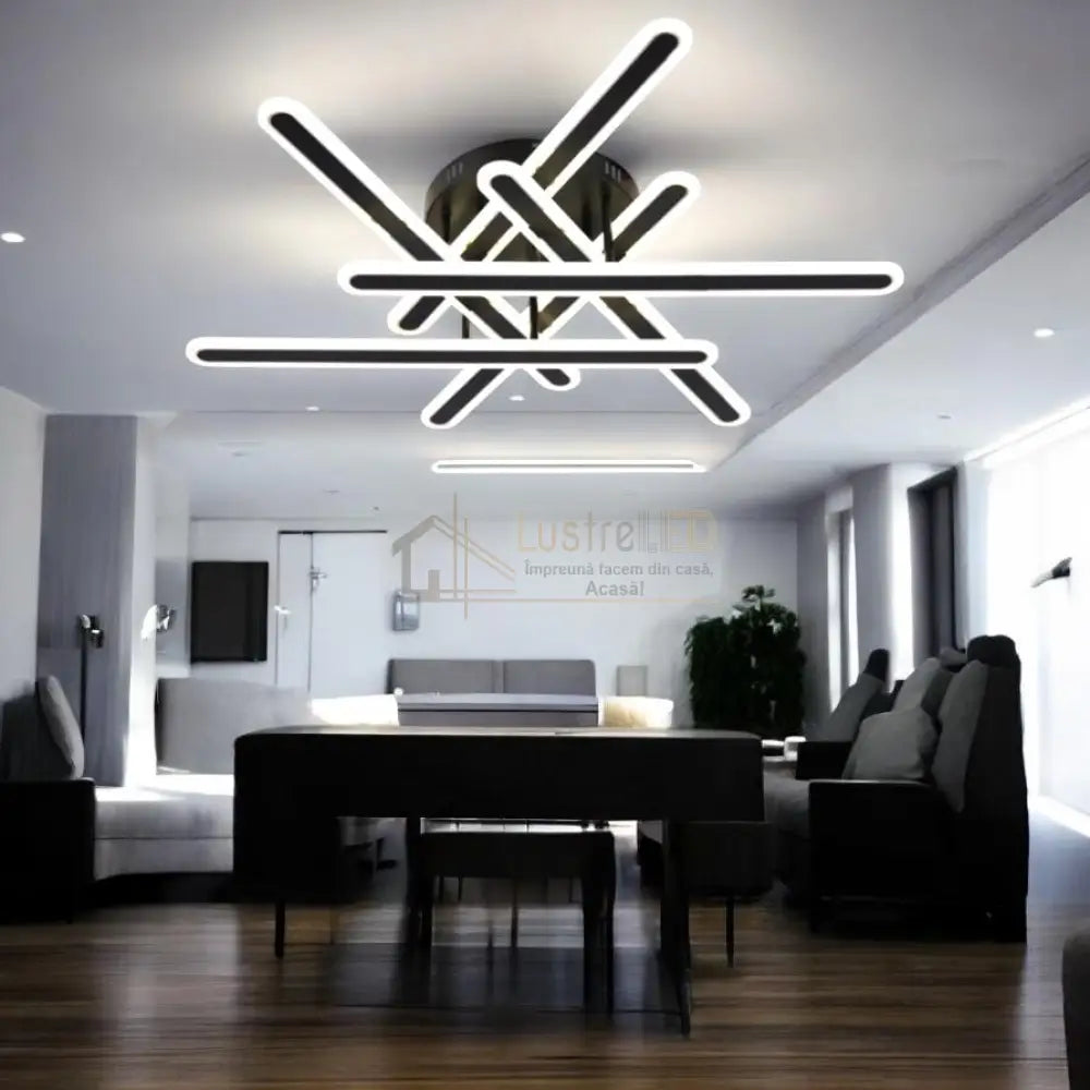 Lustra LED 6 Linnes Round Black Echivalent 800W telecomanda lustreled.ro