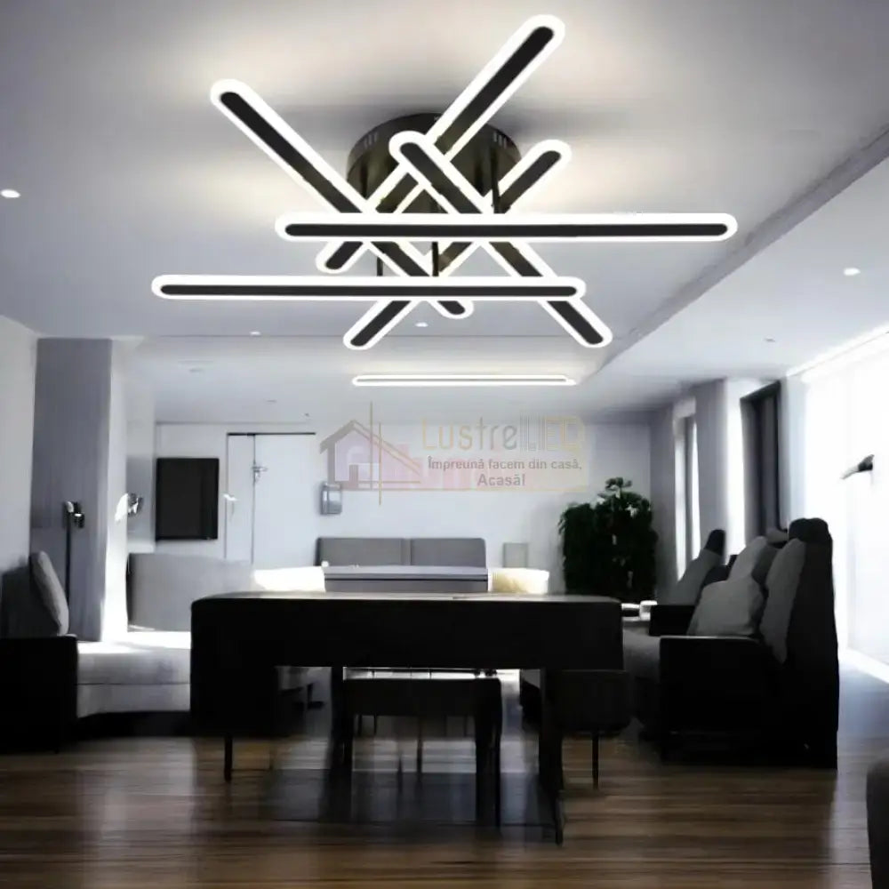 Lustra LED 6 Linnes Round Black Echivalent 800W telecomanda NEAGRA / 60CM / MINIMALIST DESIGN Lighting Fixtures