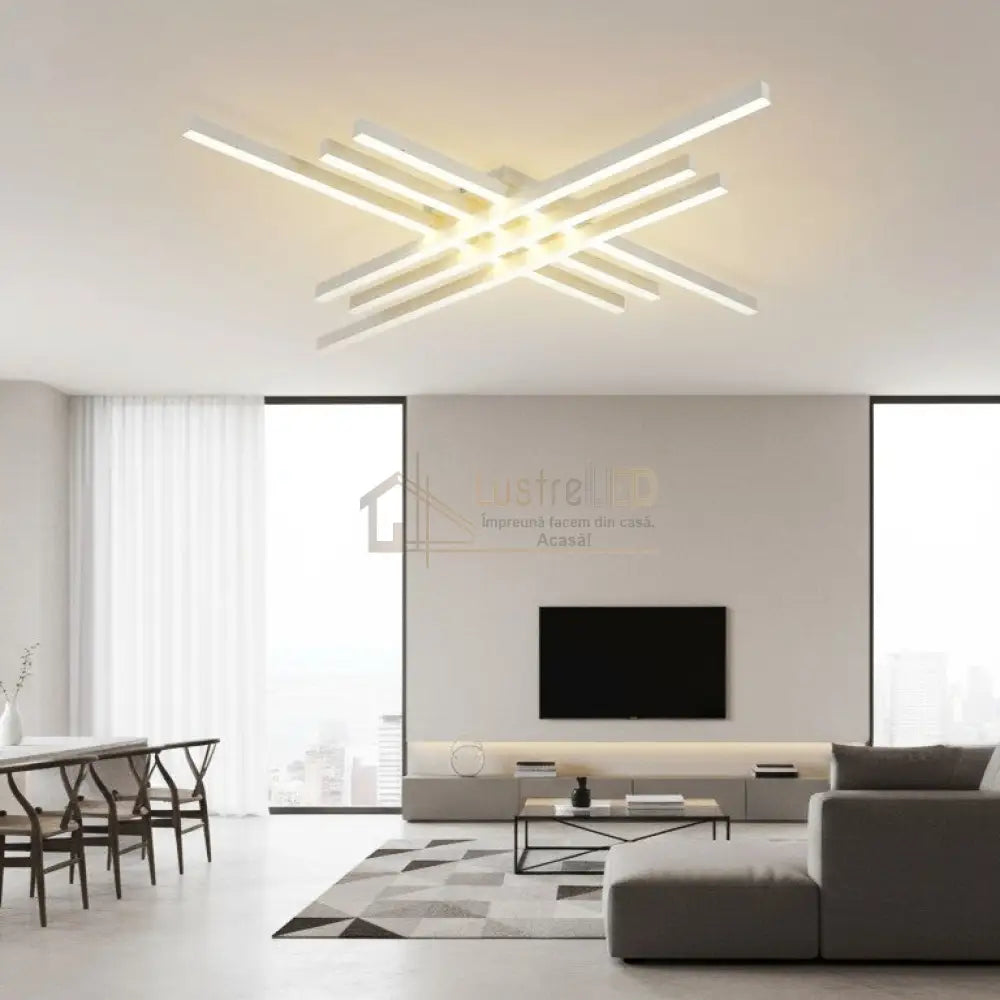 Lustra LED 6 Modern LINES Alb Echivalent 600W Telecomanda ALBA / 120CM / MINIMALIST DESIGN Lighting Fixtures