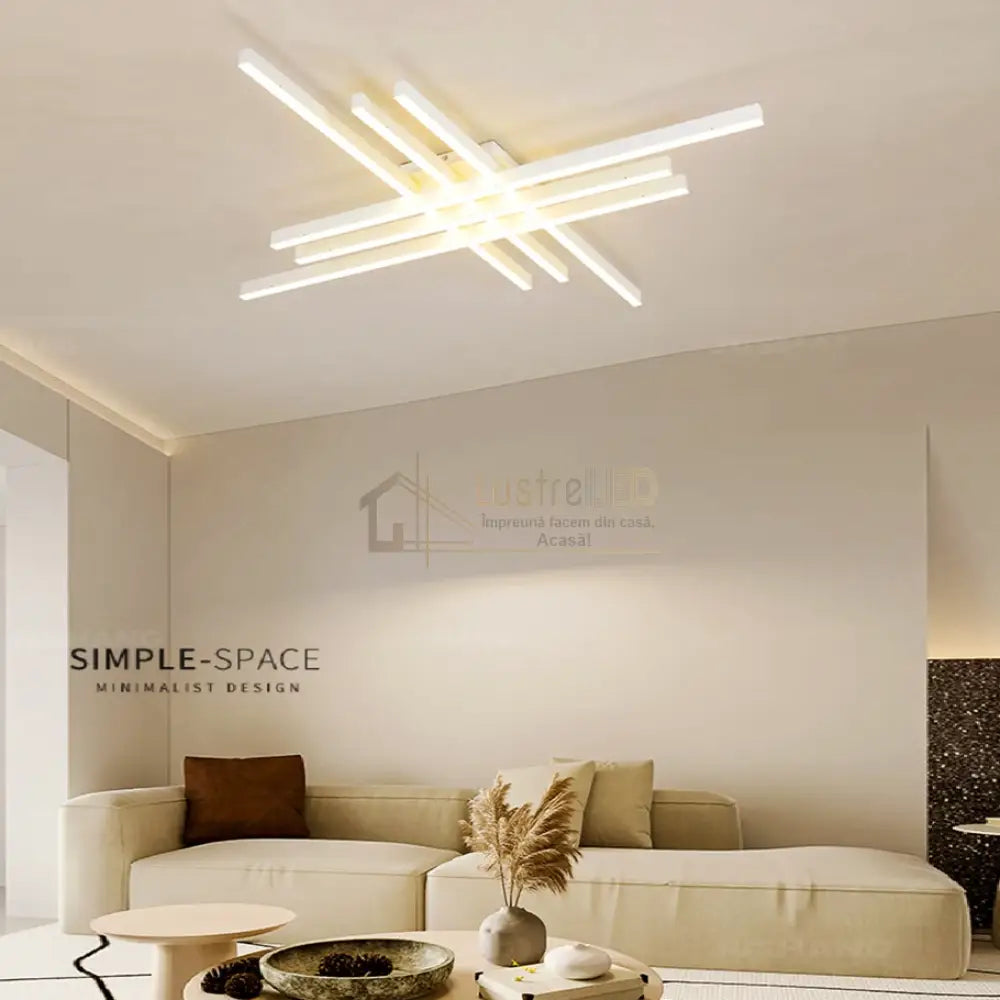 Lustra LED 6 Modern LINES Alb Echivalent 600W Telecomanda ALBA / 120CM / MINIMALIST DESIGN Lighting Fixtures