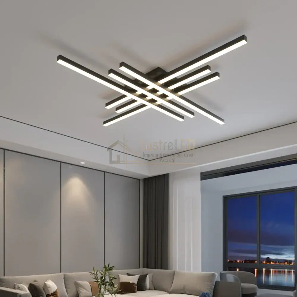 Lustra Led 6 Modern Lines Black Echivalent 600W Telecomanda Lighting Fixtures