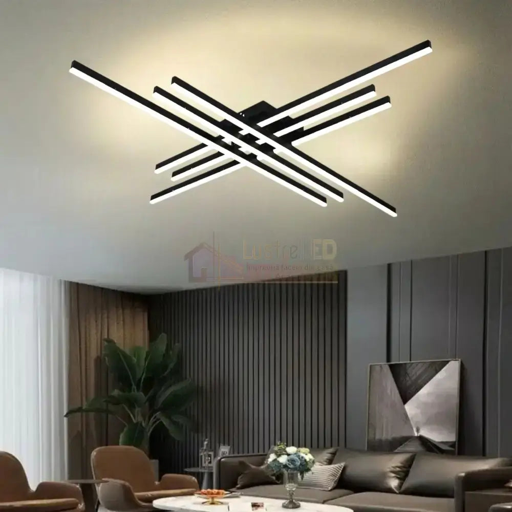 Lustra Led 6 Modern Lines Black Echivalent 600W Telecomanda Lighting Fixtures