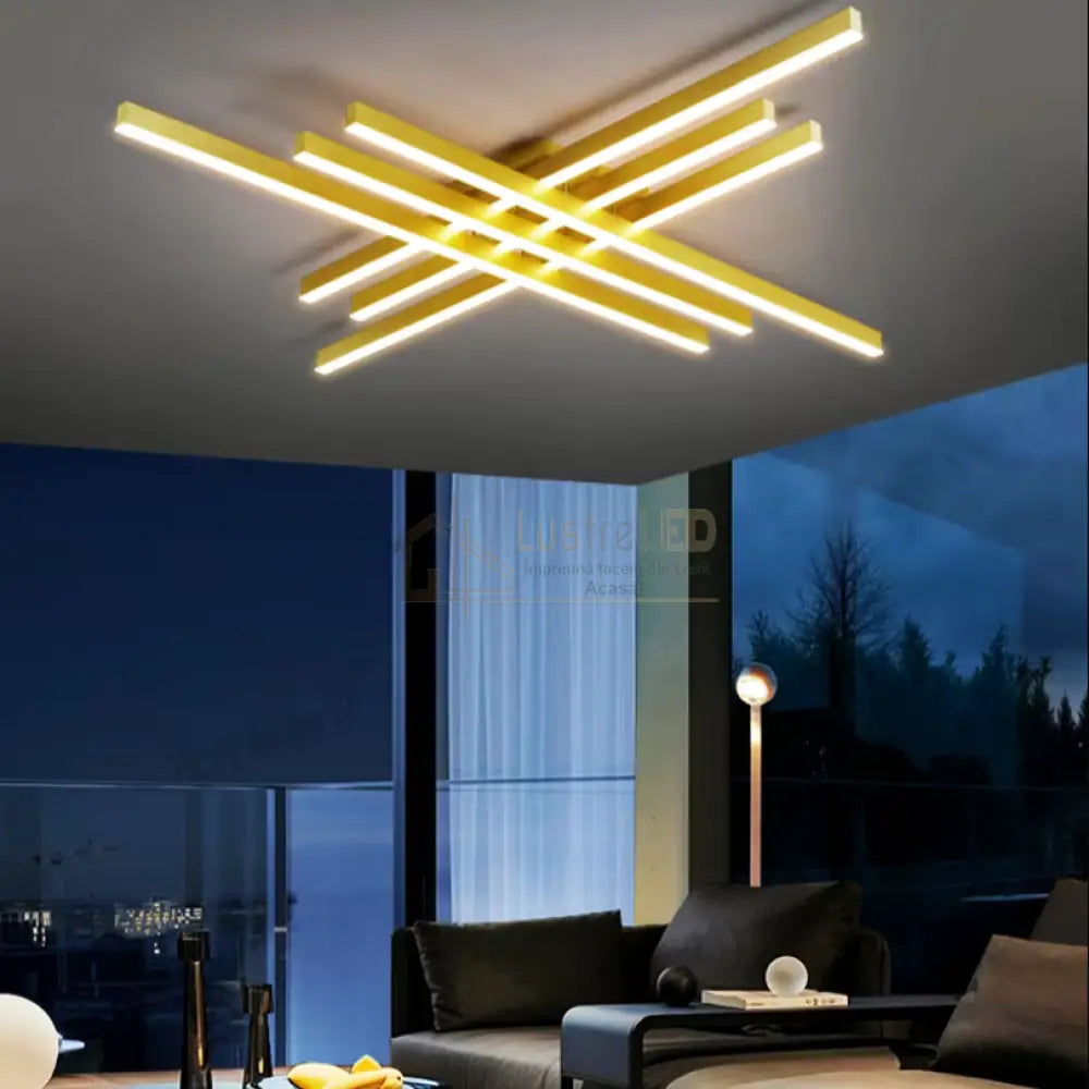 Lustra Led 6 Modern Lines Gold Echivalent 600W Telecomanda Lighting Fixtures