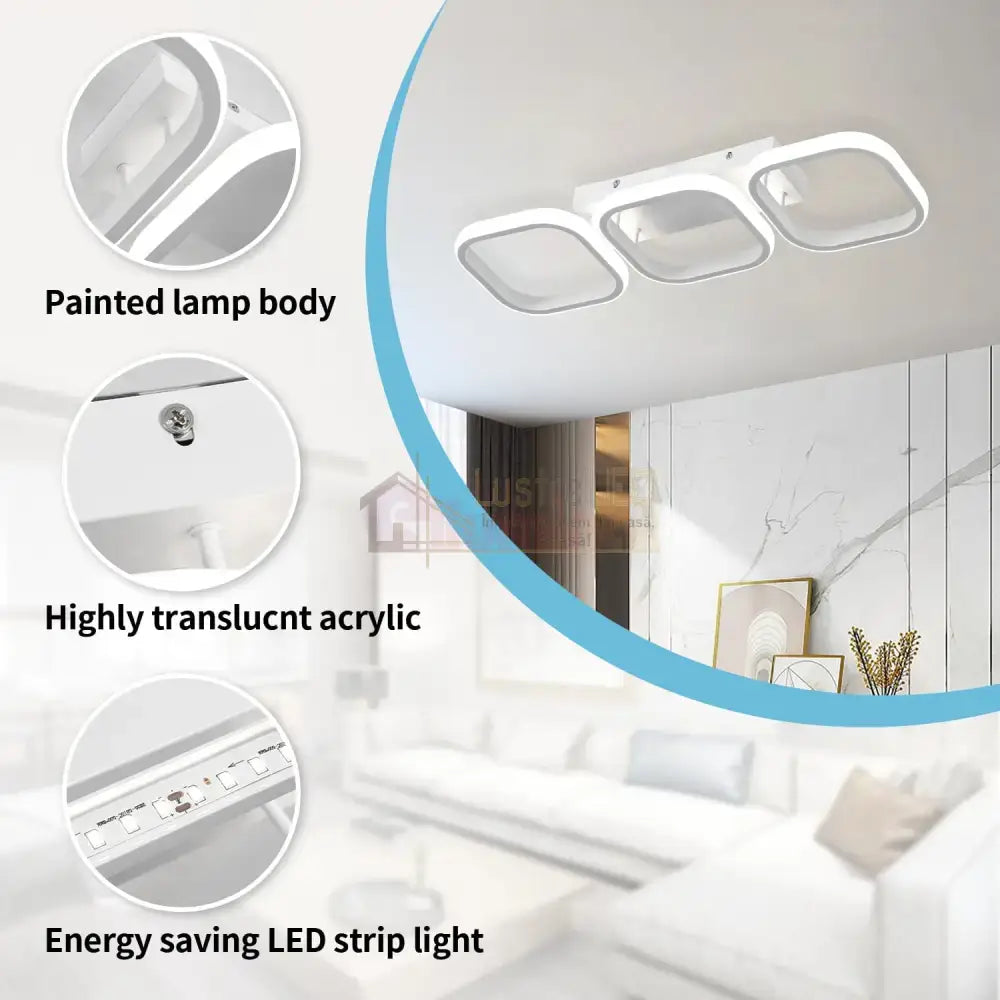 Lustra Led 60W Enzo Square Alb Echivalent 300W Lighting Fixtures