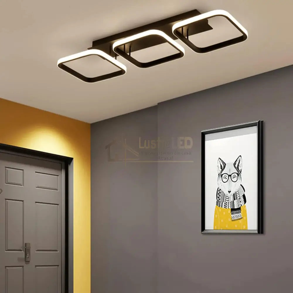 Lustra Led 60W Enzo Square Black Echivalent 300W Lighting Fixtures