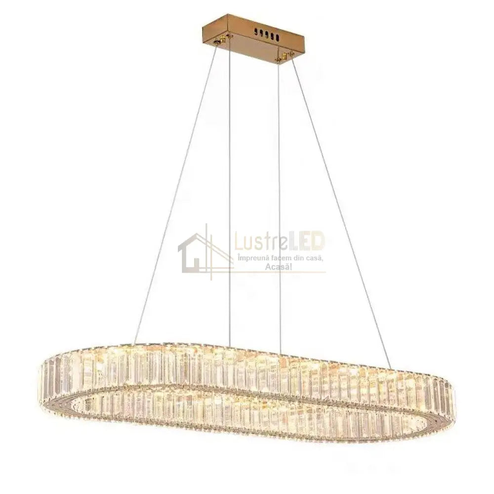 Lustra Led 64W Cristal 1 Segment Oval Gold Telecomanda Lighting Fixtures