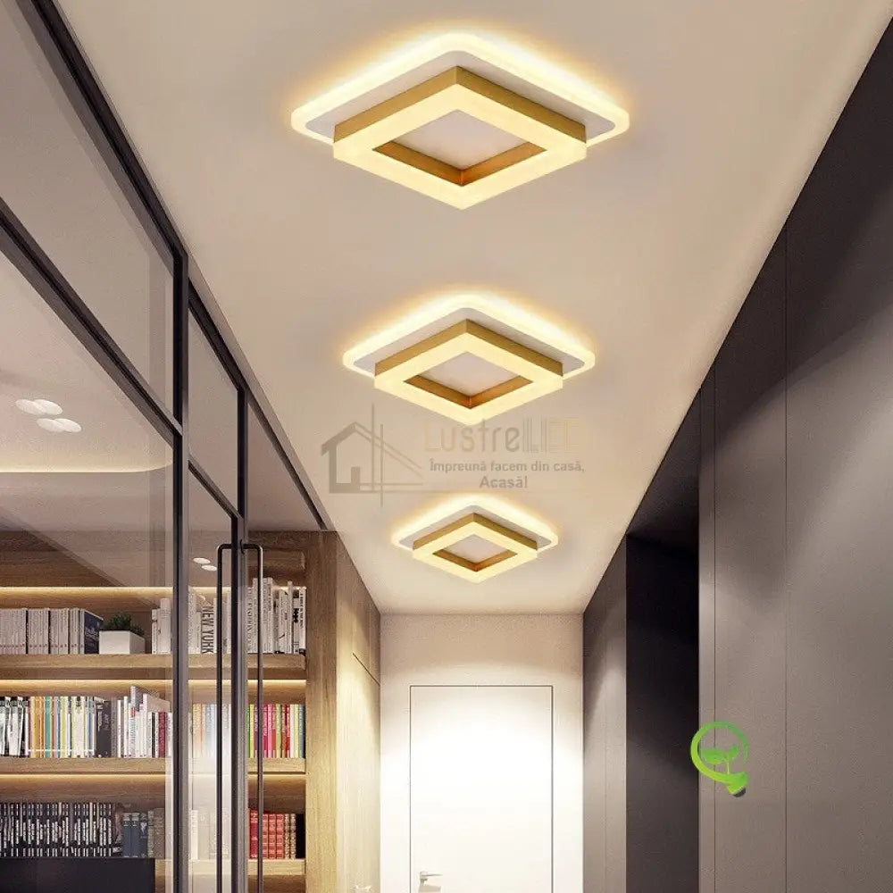 Lustra Led 64W Quadrata Gold Echivalent 200W Lighting Fixtures