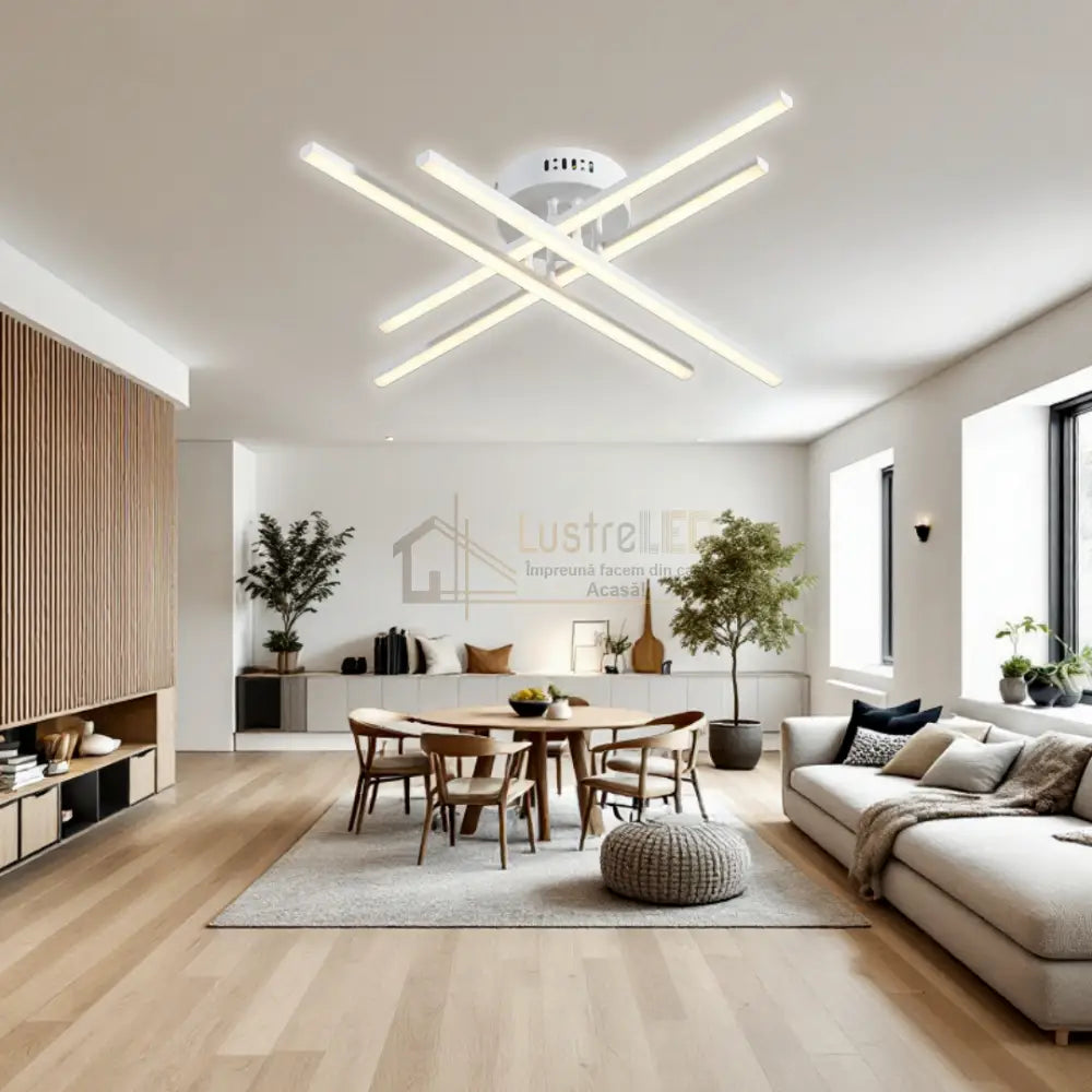 Lustra LED 4 Modern LINES White Echivalent 400W Telecomanda WT-7015-4C ALBA / 67CM / MINIMALIST DESIGN Lighting Fixtures