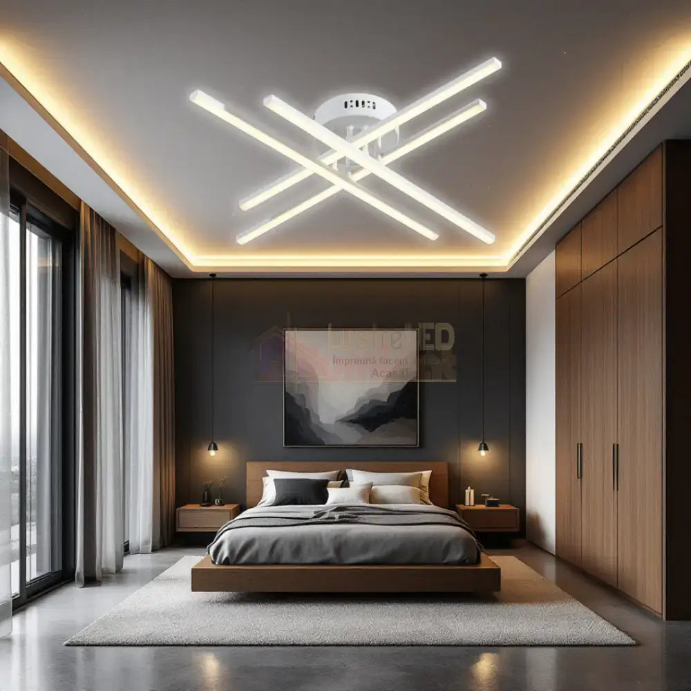 Lustra LED 4 Modern LINES White Echivalent 400W Telecomanda WT-7015-4C ALBA / 67CM / MINIMALIST DESIGN Lighting Fixtures