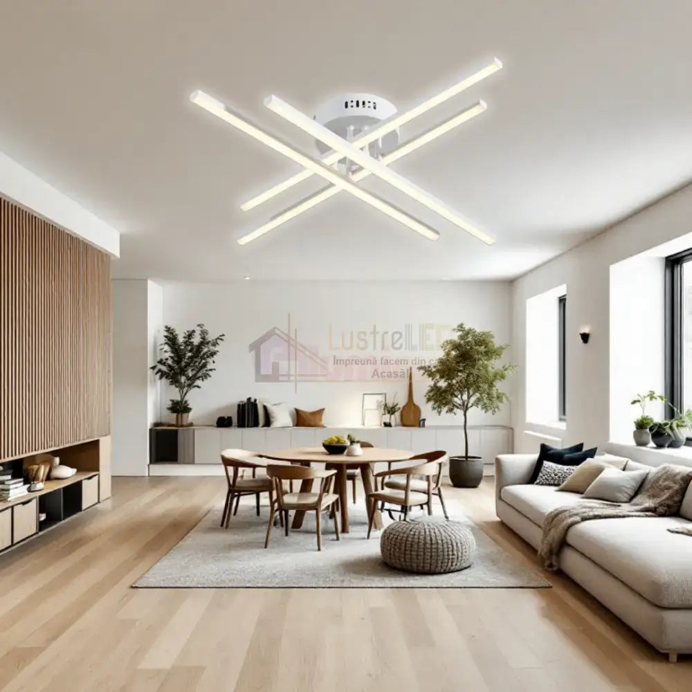 Lustra LED 4 Modern LINES White Echivalent 400W Telecomanda WT-7015-4C ALBA / 67CM / MINIMALIST DESIGN Lighting Fixtures