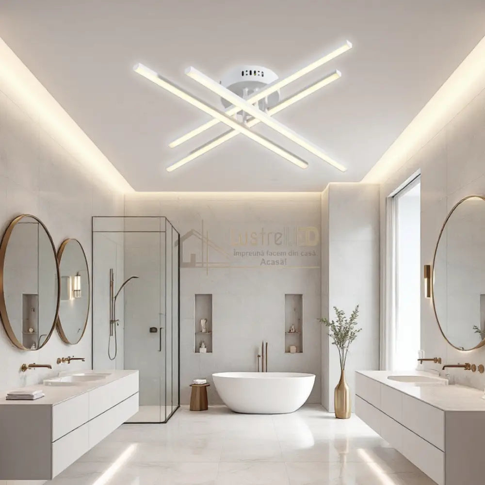 Lustra LED 4 Modern LINES White Echivalent 400W Telecomanda WT-7015-4C ALBA / 67CM / MINIMALIST DESIGN Lighting Fixtures