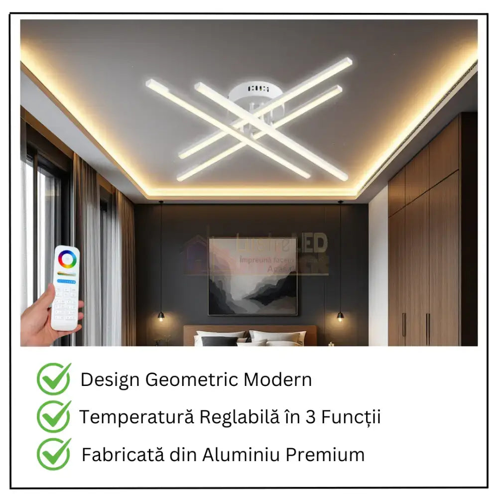 Lustra LED 4 Modern LINES White Echivalent 400W Telecomanda WT-7015-4C ALBA / 67CM / MINIMALIST DESIGN Lighting Fixtures