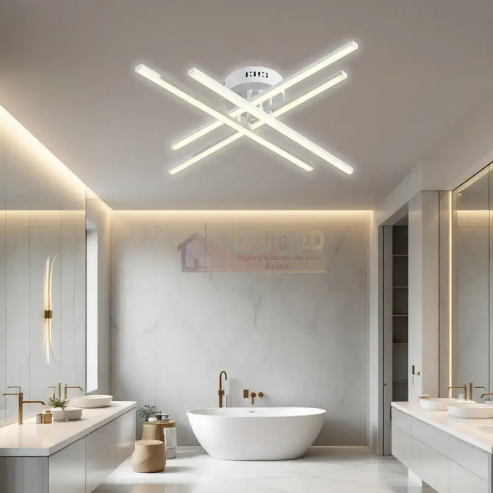 Lustra LED 4 Modern LINES White Echivalent 400W Telecomanda WT-7015-4C ALBA / 67CM / MINIMALIST DESIGN Lighting Fixtures