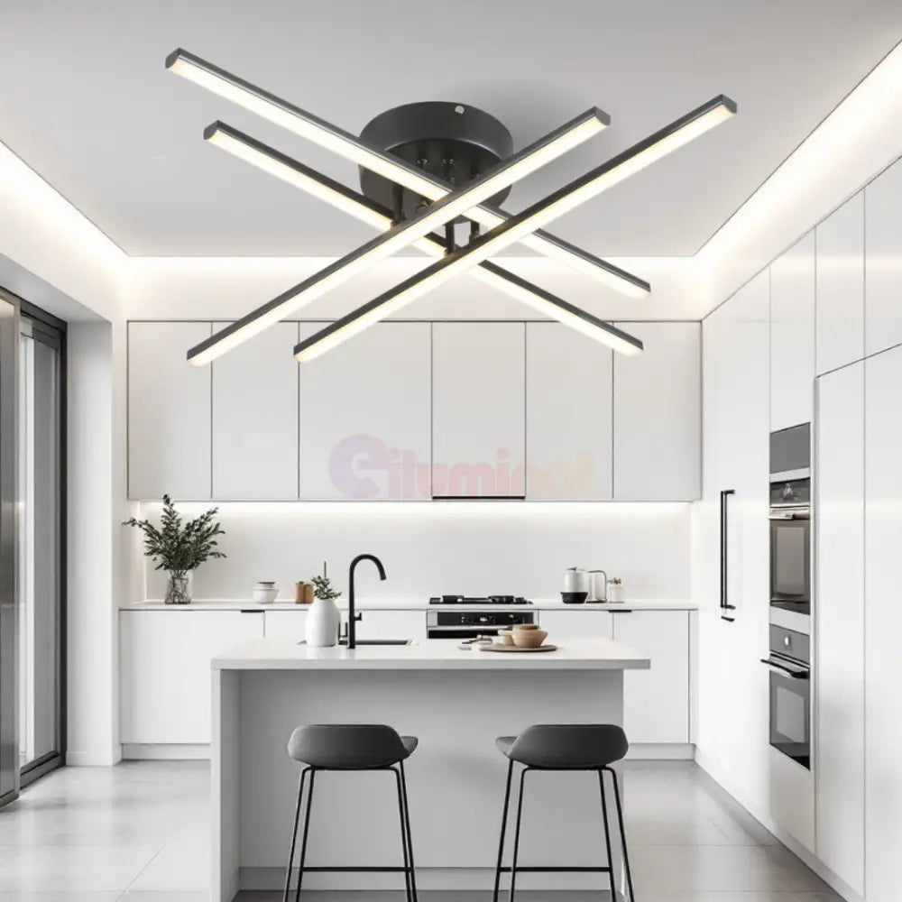 Lustra LED 4 Modern LINES Black Echivalent 400W Telecomanda 7015-4C NEAGRA / 67CM / MINIMALIST DESIGN Lighting Fixtures