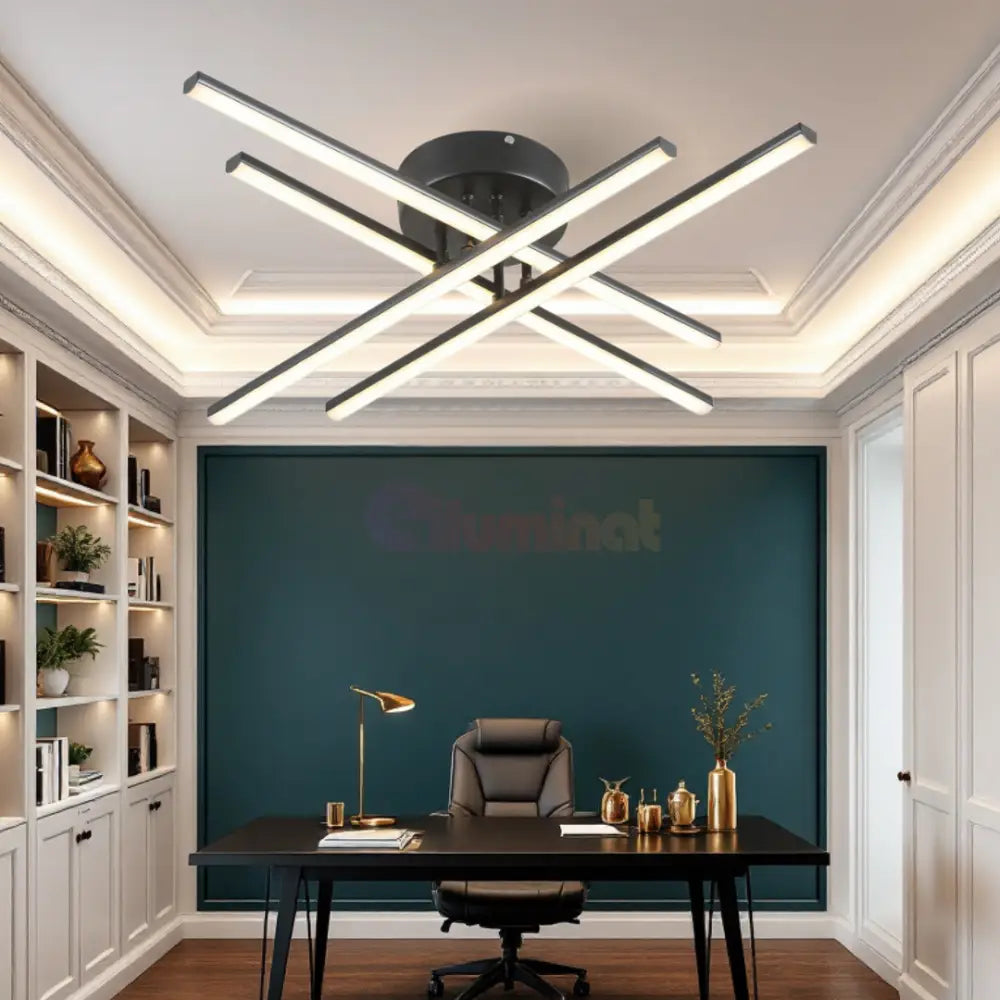 Lustra LED 4 Modern LINES Black Echivalent 400W Telecomanda 7015-4C NEAGRA / 67CM / MINIMALIST DESIGN Lighting Fixtures