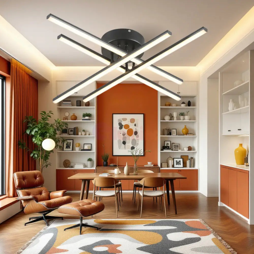 Lustra LED 4 Modern LINES Black Echivalent 400W Telecomanda 7015-4C NEAGRA / 67CM / MINIMALIST DESIGN Lighting Fixtures