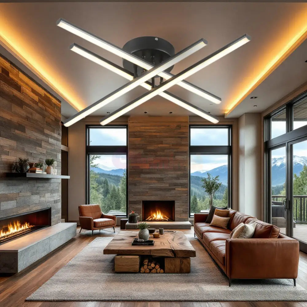 Lustra LED 4 Modern LINES Black Echivalent 400W Telecomanda 7015-4C NEAGRA / 67CM / MINIMALIST DESIGN Lighting Fixtures