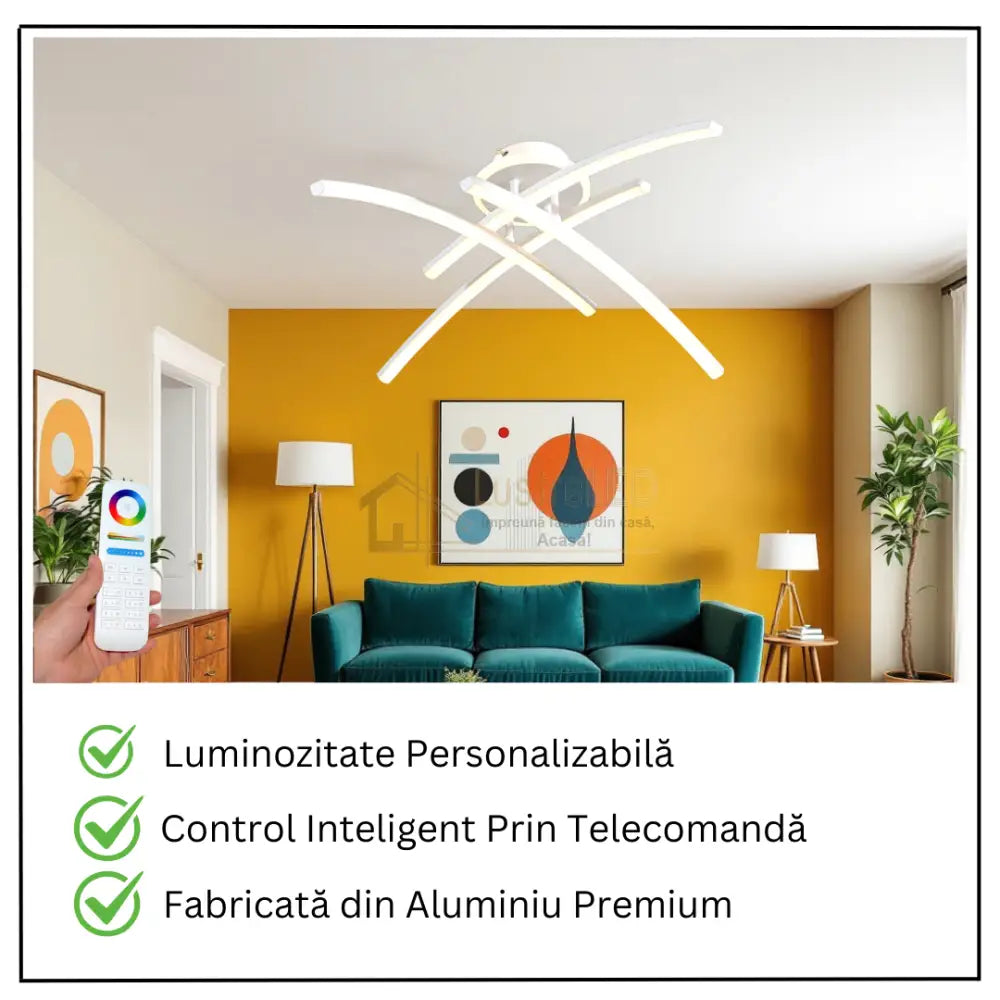 Lustra LED 4 Modern LINES White Echivalent 400W Telecomanda 7023-4C ALBA / 58CM / MINIMALIST DESIGN Lighting Fixtures