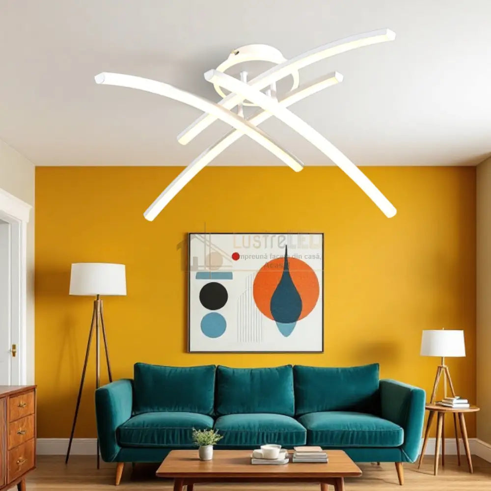 Lustra LED 4 Modern LINES White Echivalent 400W Telecomanda 7023-4C ALBA / 58CM / MINIMALIST DESIGN Lighting Fixtures