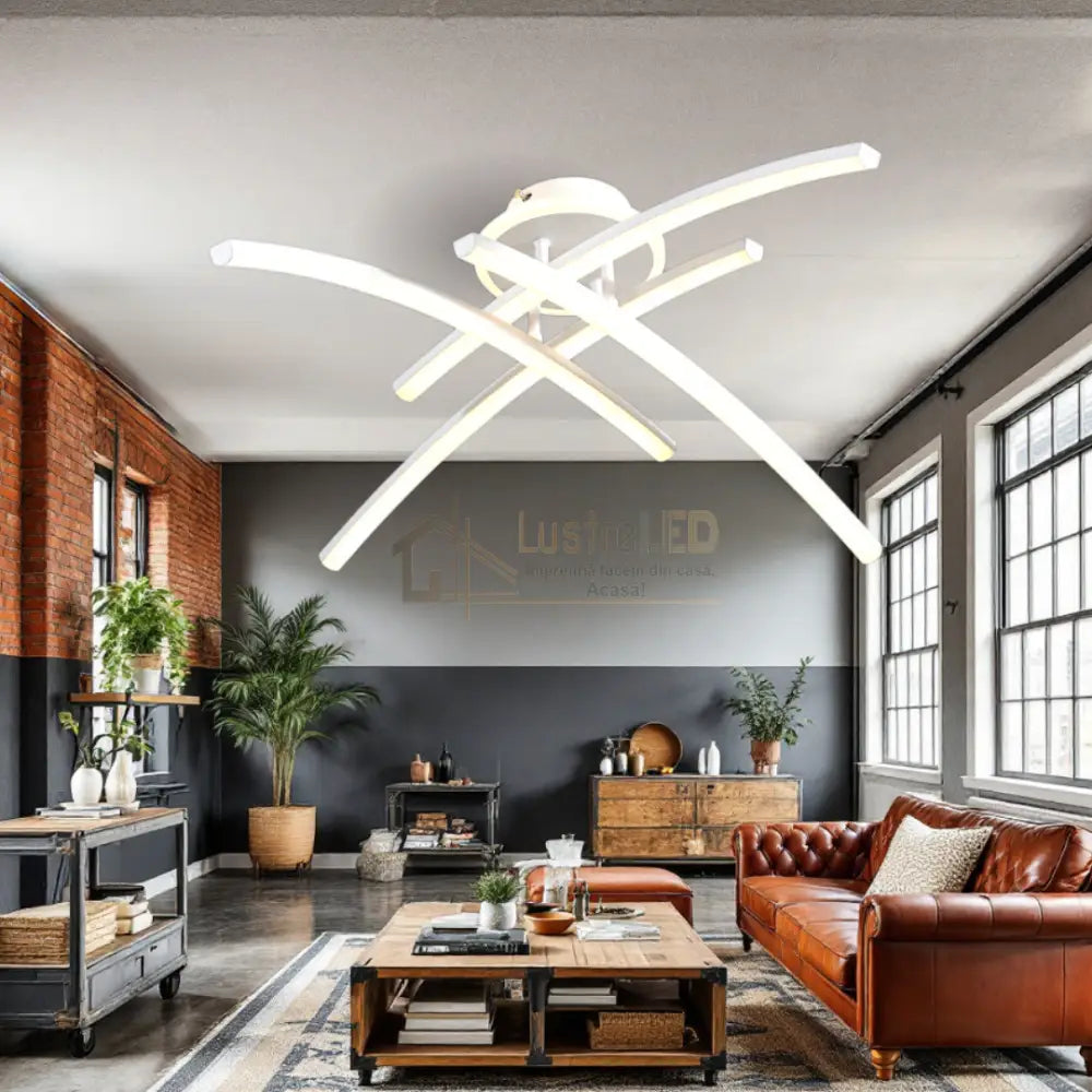 Lustra LED 4 Modern LINES White Echivalent 400W Telecomanda 7023-4C ALBA / 58CM / MINIMALIST DESIGN Lighting Fixtures