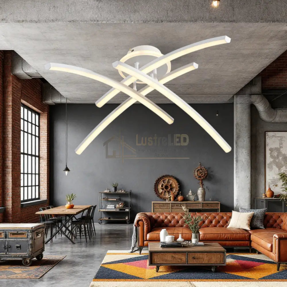 Lustra LED 4 Modern LINES White Echivalent 400W Telecomanda 7023-4C ALBA / 58CM / MINIMALIST DESIGN Lighting Fixtures