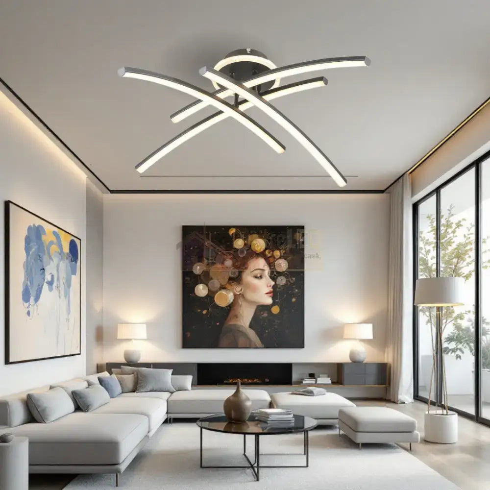 Lustra LED 4 Modern LINES Black Echivalent 400W Telecomanda BK-7023-4C NEAGRA / 68CM / MINIMALIST DESIGN Lighting