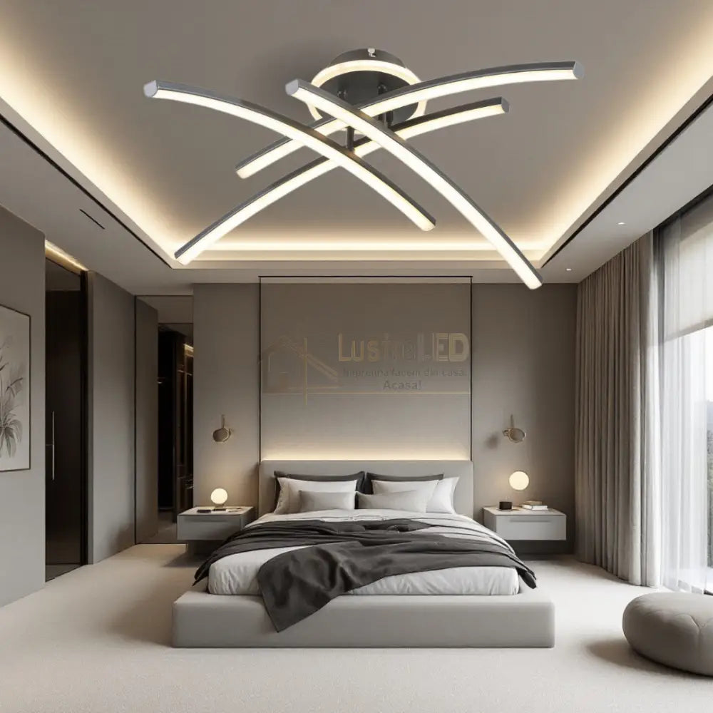 Lustra LED 66W Ophelia 4 Elemente NEAGRA Echivalent 400W Telecomanda NEAGRA / 68CM / MINIMALIST DESIGN Lighting Fixtures