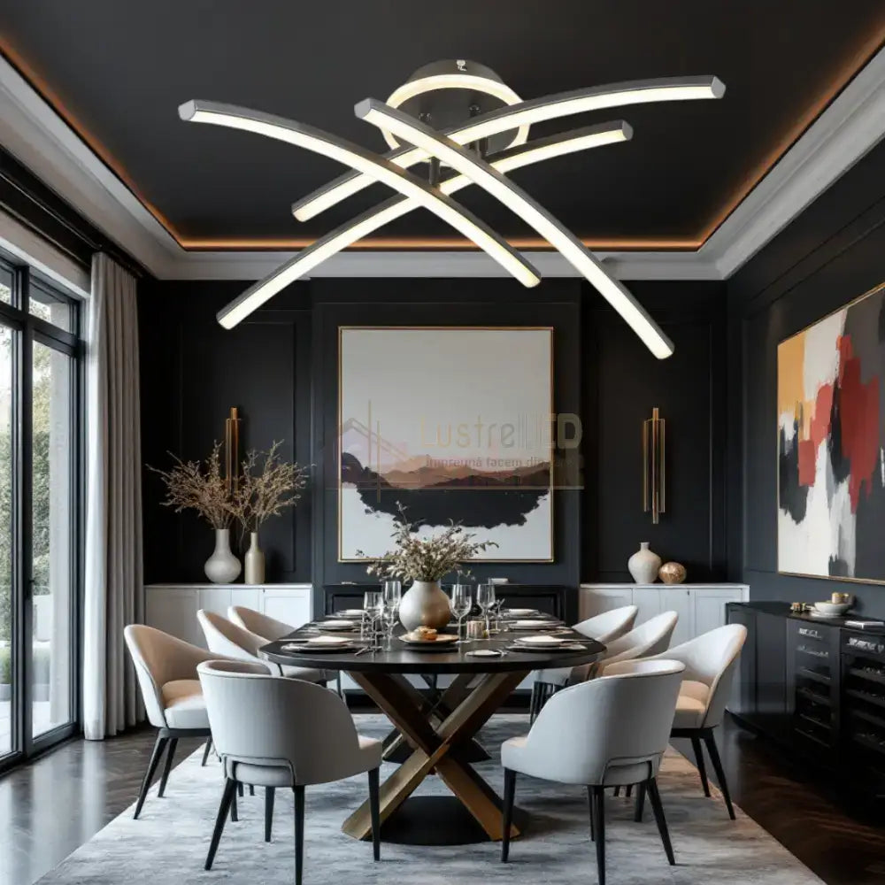 Lustra LED 66W Ophelia 4 Elemente NEAGRA Echivalent 400W Telecomanda NEAGRA / 68CM / MINIMALIST DESIGN Lighting Fixtures