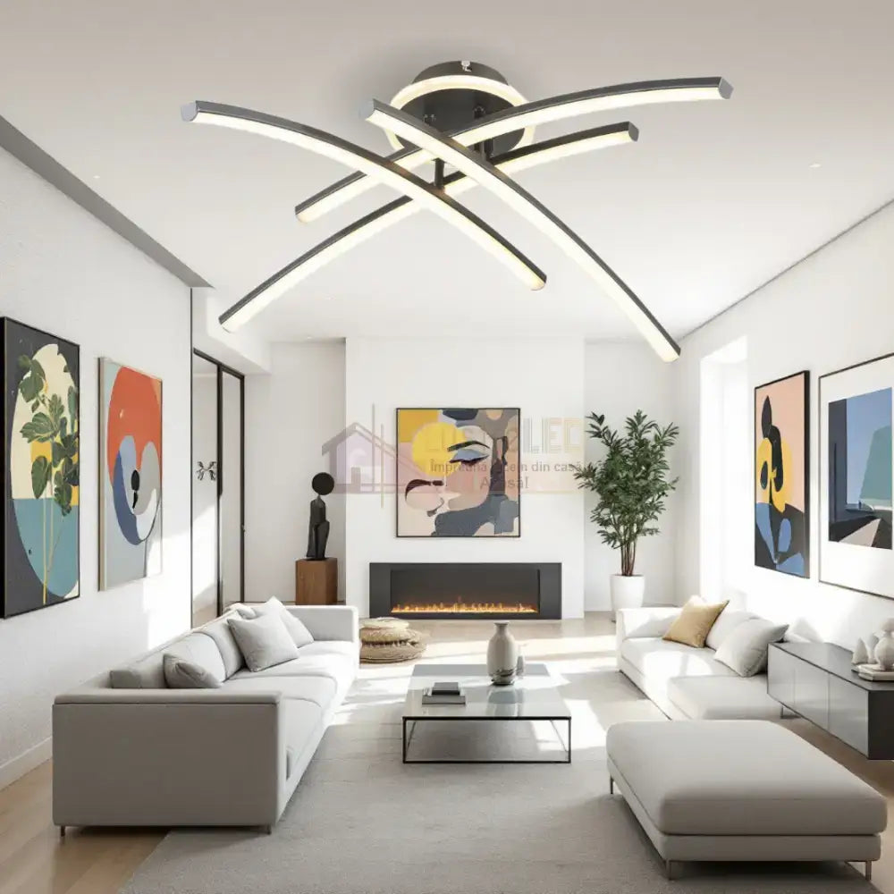 Lustra LED 66W Ophelia 4 Elemente NEAGRA Echivalent 400W Telecomanda NEAGRA / 68CM / MINIMALIST DESIGN Lighting Fixtures