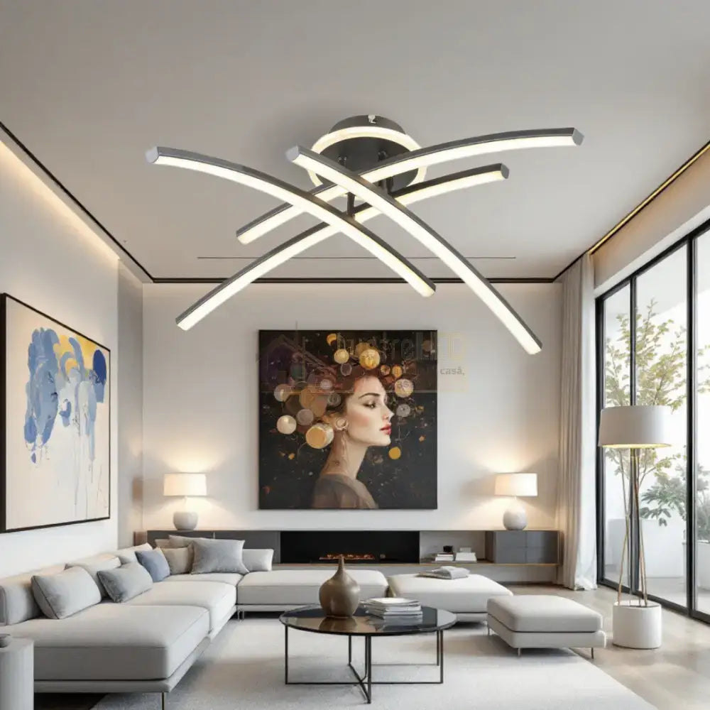 Lustra LED 66W Ophelia 4 Elemente NEAGRA Echivalent 400W Telecomanda NEAGRA / 68CM / MINIMALIST DESIGN Lighting Fixtures