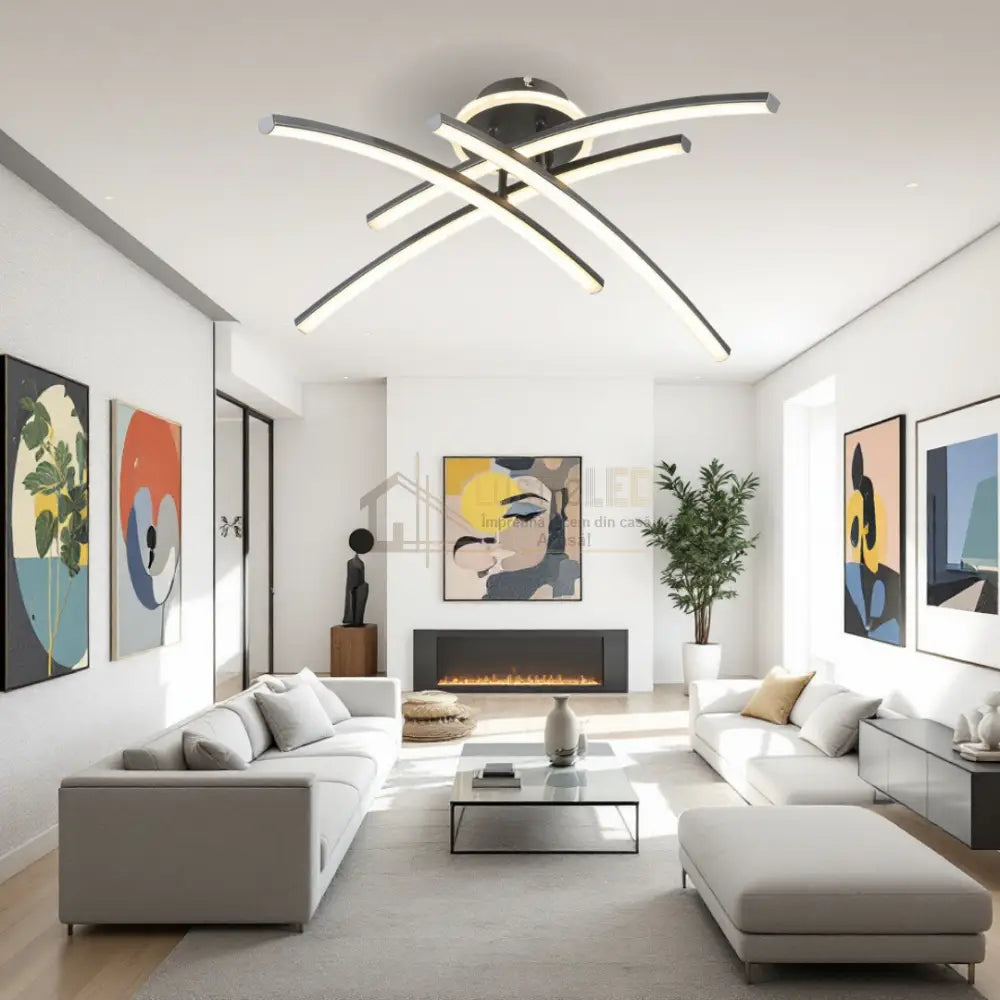 Lustra LED 4 Modern LINES Black Echivalent 400W Telecomanda BK-7023-4C NEAGRA / 68CM / MINIMALIST DESIGN Lighting