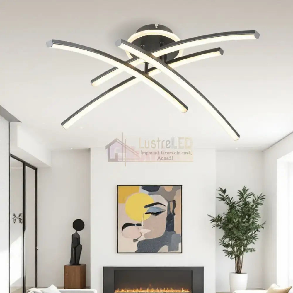 Lustra LED 4 Modern LINES Black Echivalent 400W Telecomanda BK-7023-4C NEAGRA / 68CM / MINIMALIST DESIGN Lighting