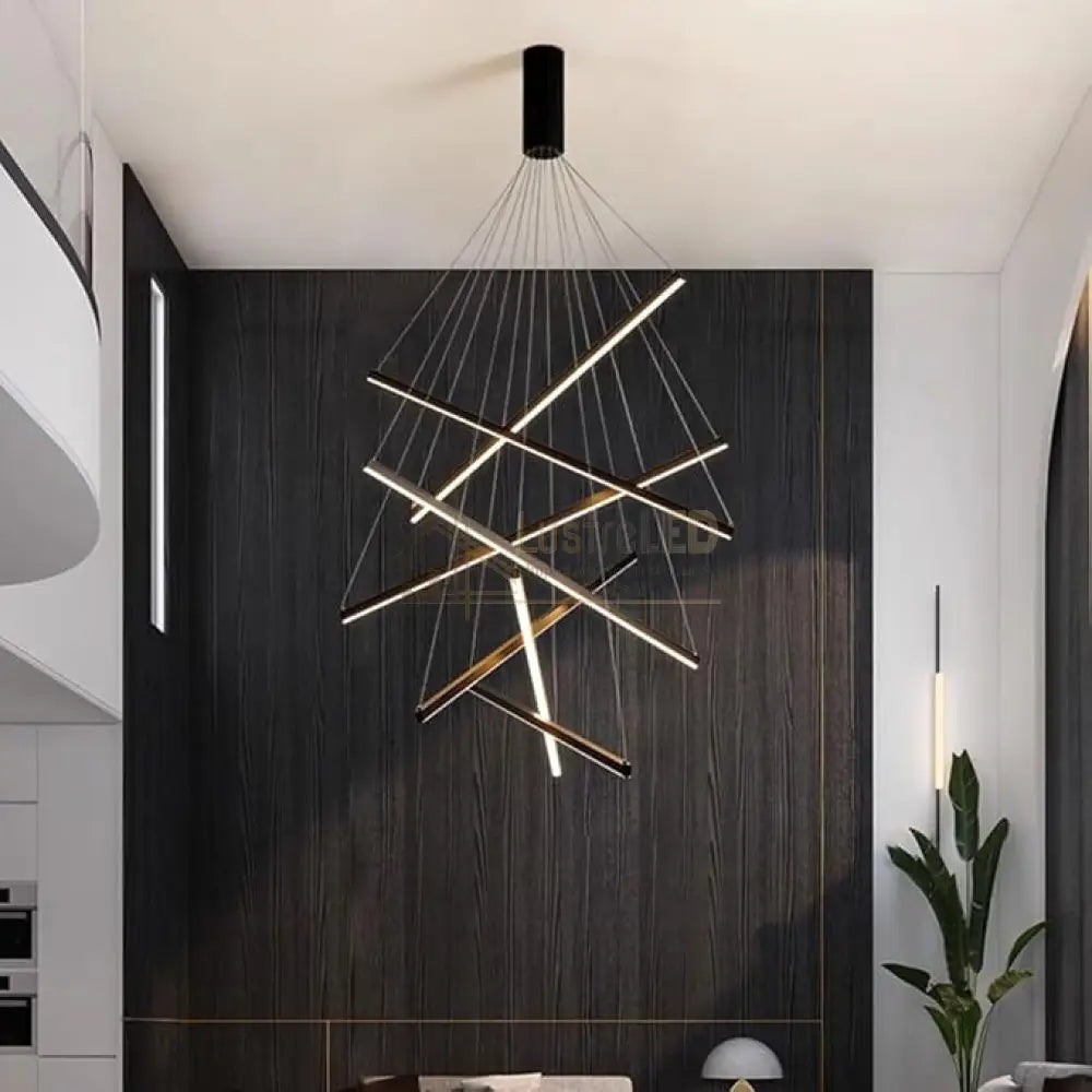 Lustra LED 7 Geometric BLACK Lines Suspendata Echivalent 800W 200CM lustreled.ro