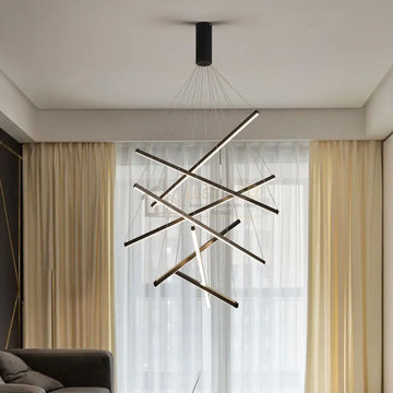 Lustra LED 7 Geometric BLACK Lines Suspendata Echivalent 800W 200CM