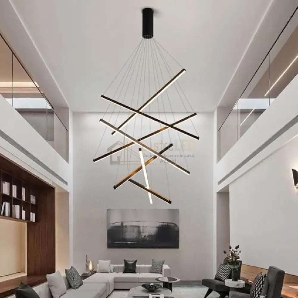 Lustra LED 7 Geometric BLACK Lines Suspendata Echivalent 800W 200CM lustreled.ro
