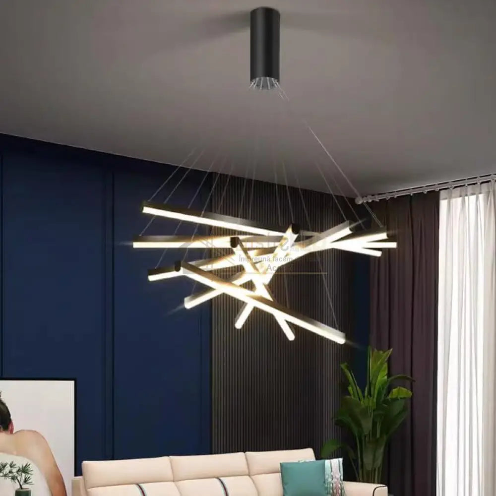 Lustra LED 7 Geometric BLACK Lines Suspendata Echivalent 800W 200CM lustreled.ro