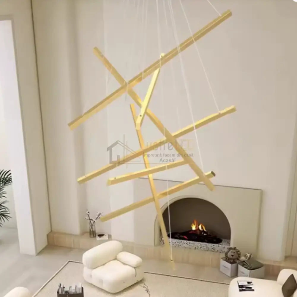 Lustra LED 7 Geometric GOLD Lines Suspendata Echivalent 800W 200CM AURIE / 200CM / SUSPENDATE Lighting Fixtures