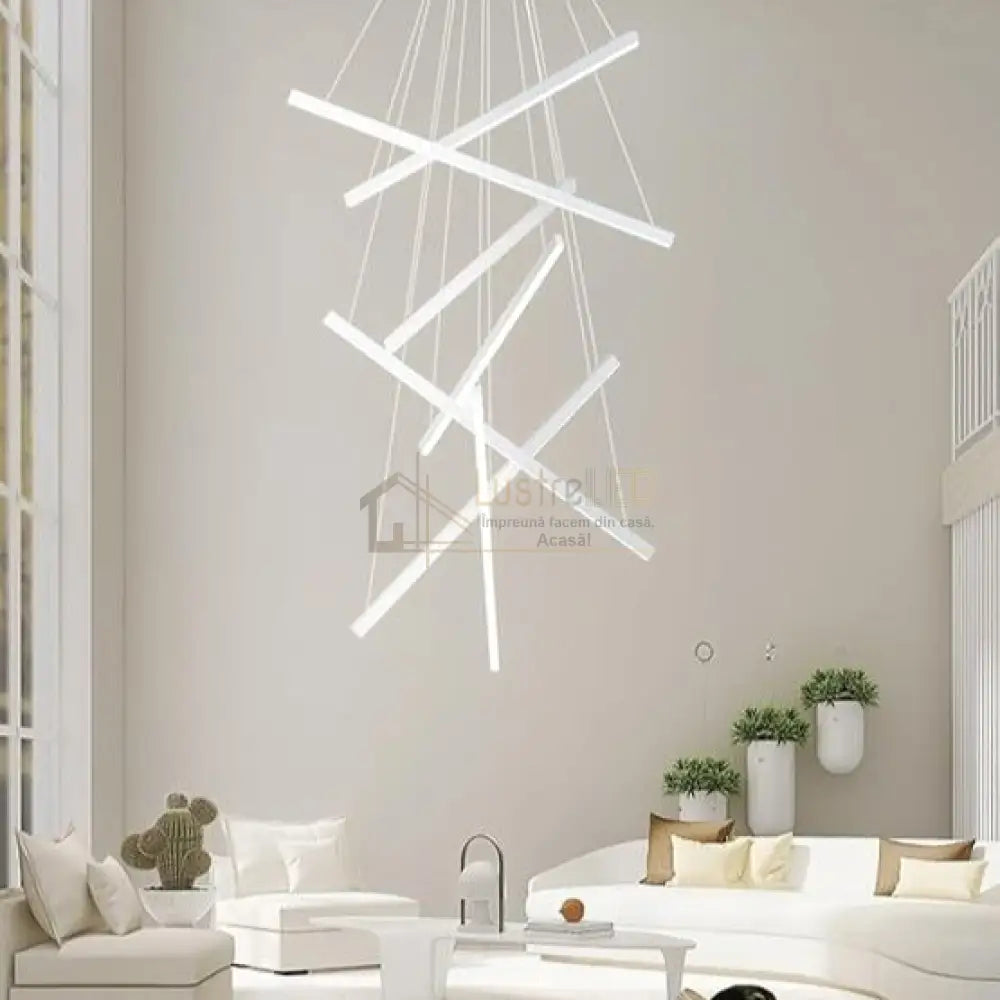 Lustra LED 7 Geometric WHITE Lines Suspendata Echivalent 800W 200CM (Copy) lustreled.ro