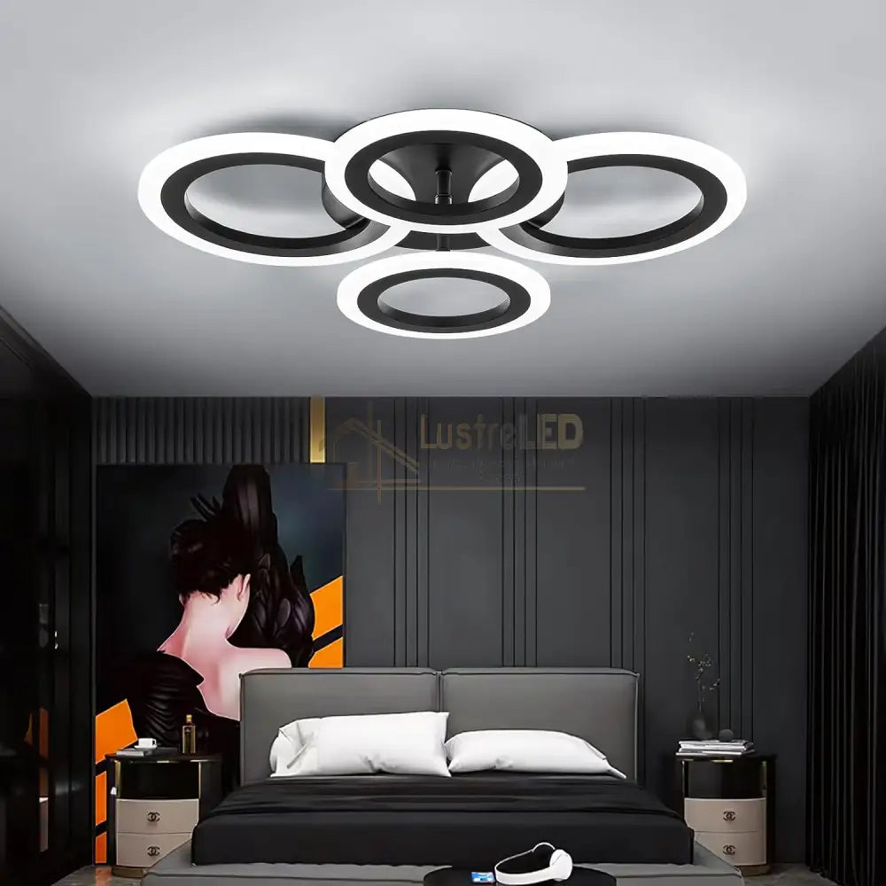 Lustra Led 72W 4 Circle Black Smart Control Vocal Echivalent 400W Lighting Fixtures