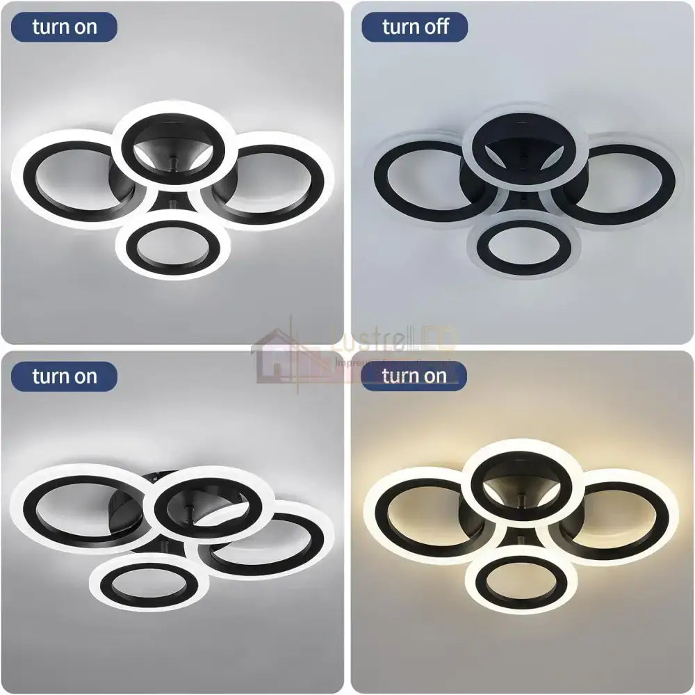 Lustra Led 72W 4 Circle Black Smart Control Vocal Echivalent 400W Lighting Fixtures