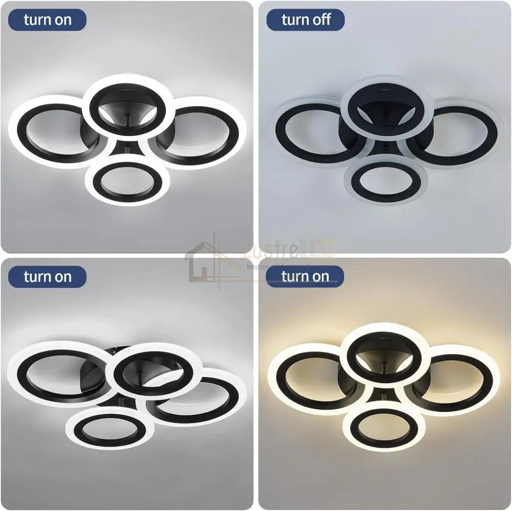 Lustra Led 72W 4 Circle Black Smart Control Vocal Echivalent 400W Lighting Fixtures