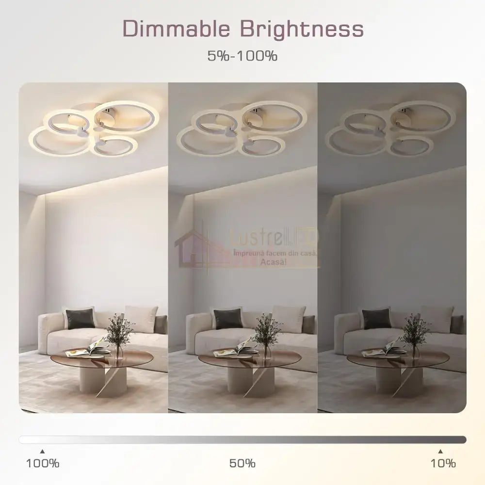 Lustra Led 72W 4 Circle Smart Control Vocal Echivalent 400W Lighting Fixtures